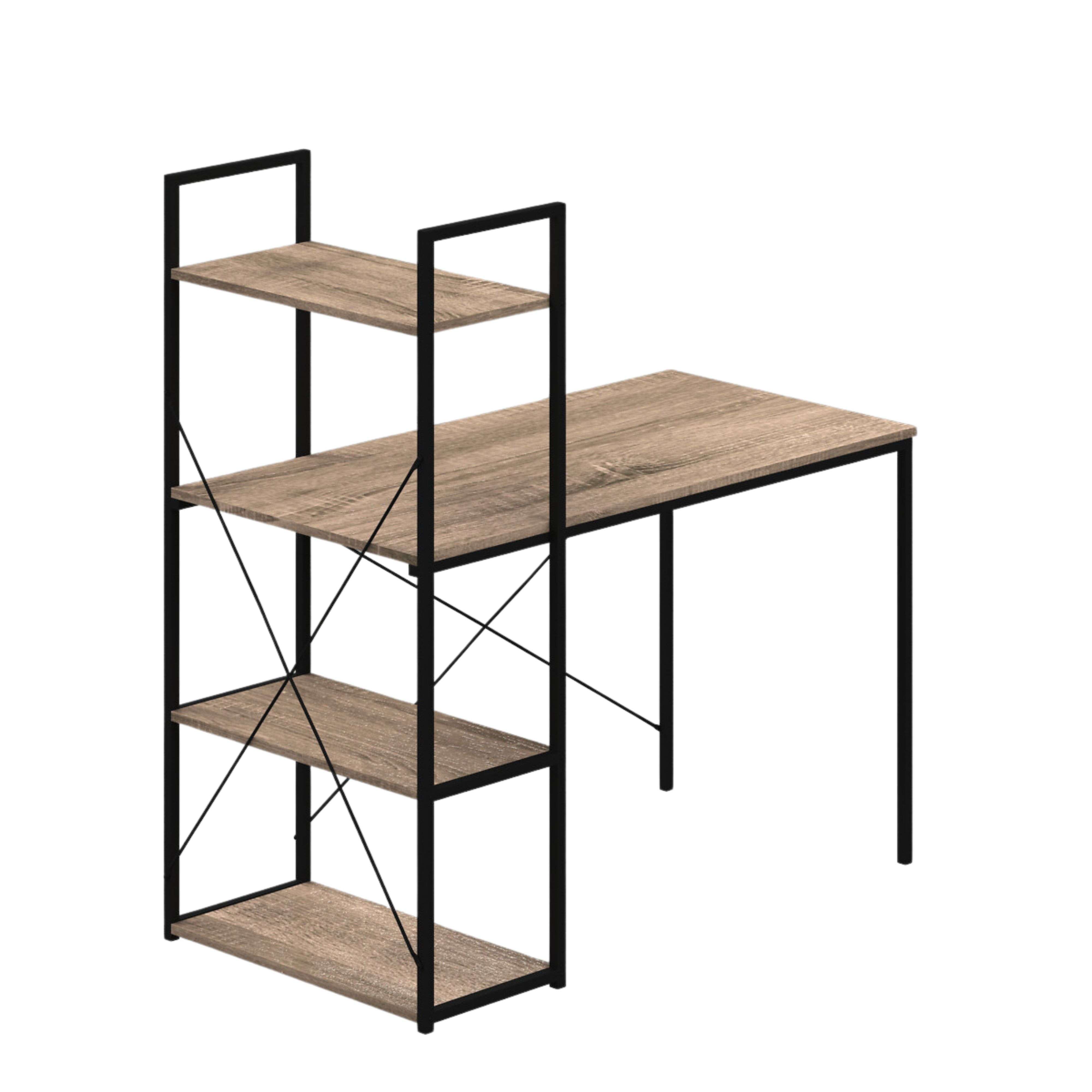 Miroytengo Mesa Escritorio con Estantería 3 estantes Acero Estilo Industrial Color Negro y Roble Claro 113 cm