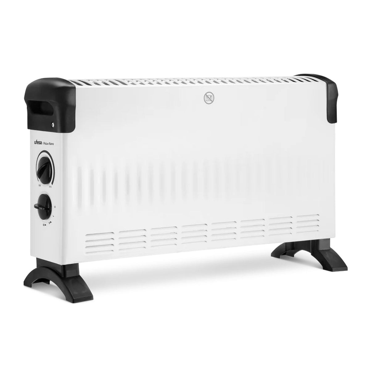 Ufesa - Calefactor eléctrico Polux Nano con 3 niveles de potencia (750W–1800W), función turbo y sistema de convección para estancias pequeñas, interruptor de seguridad integrado y asa de transporte