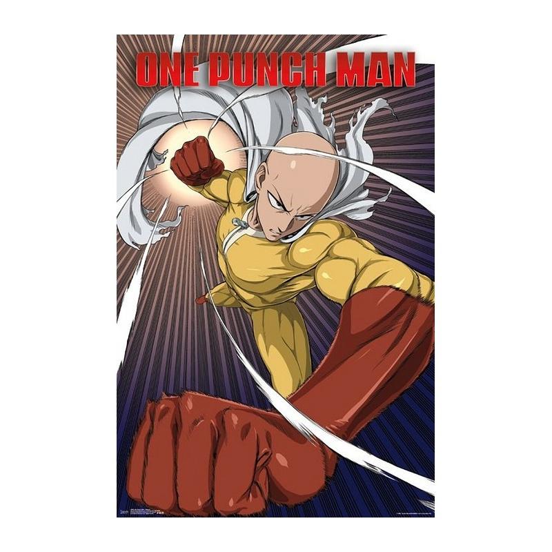 3D Poster Saitama & Genos One Punch Man with lenticular design, framed in black plastic, CE certified, showcasing a stunning 3D effect, ideal fan merchandise for anime lovers, ready to hang.
