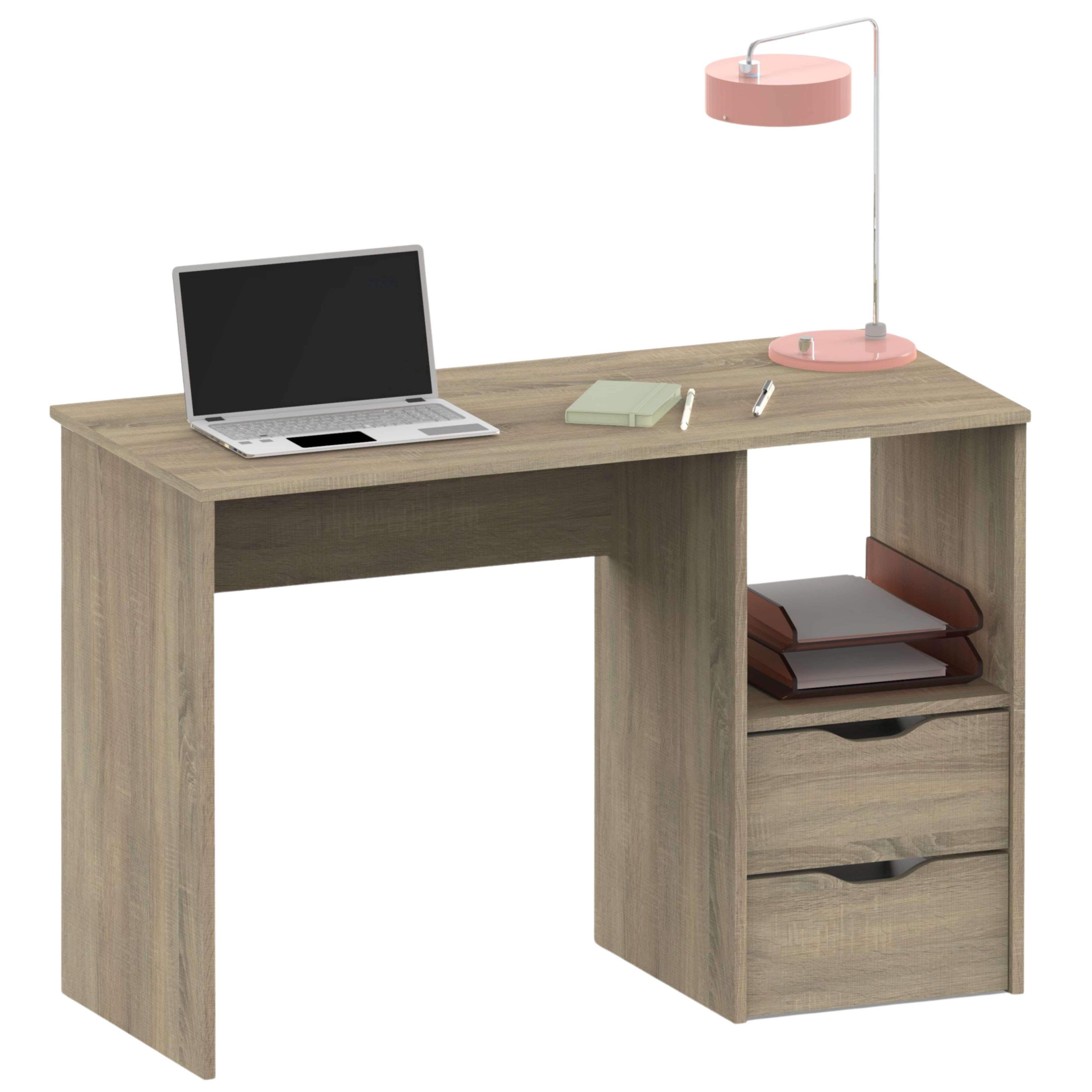 Miroytengo Mesa Escritorio Estudio Oficina Eko con 2 Cajones en Color Roble 76x115x50 cm