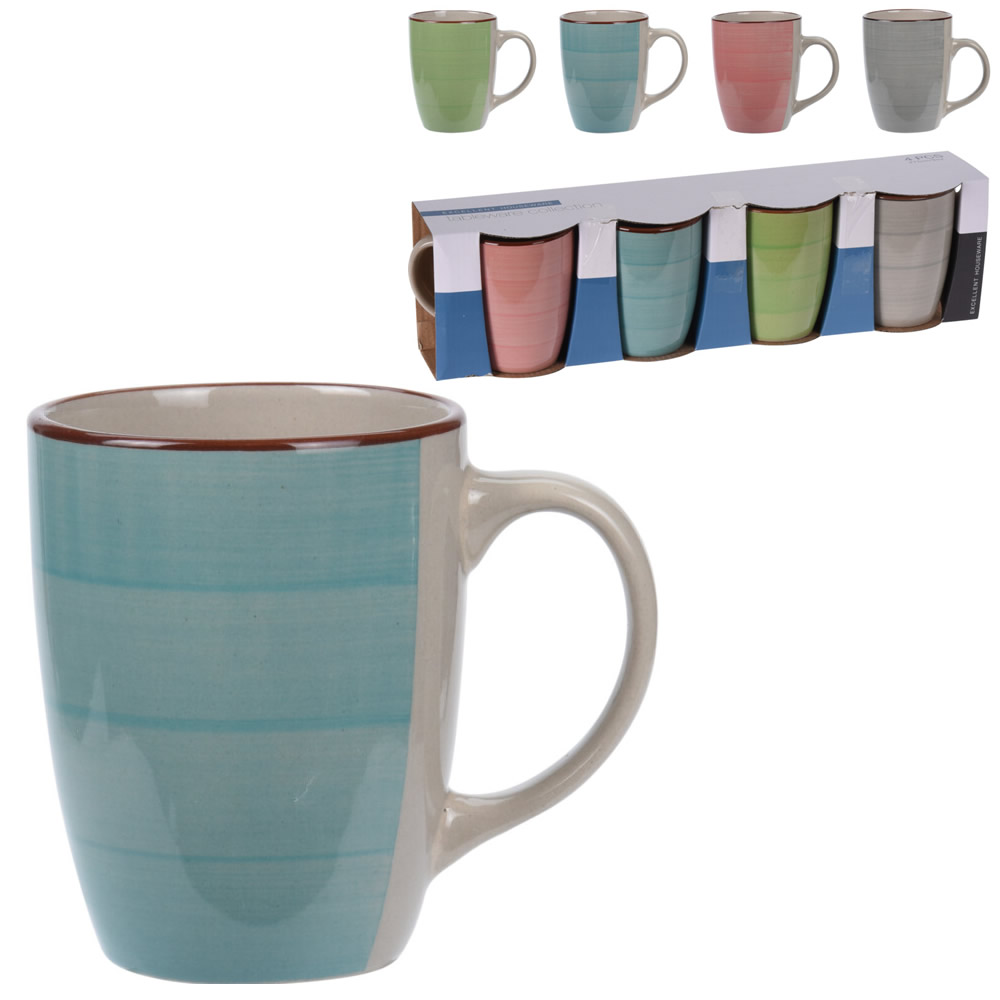 LOTE 4 TAZAS MUG LOZA 24 CL COLORES EXCELLENT