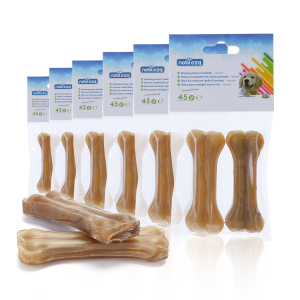 Nobleza -2 paquete Hueso Prensado para Perros Fortalecedor de Dientes Stick Dental Dog Snack, Hueso de Nudillos de Cuero Crudo, Hueso para morder, 7.6cm