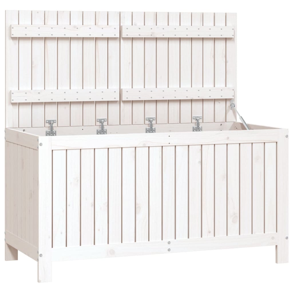vidaXL Caja de almacenaje jardín madera de pino blanco 121x55x64 cm