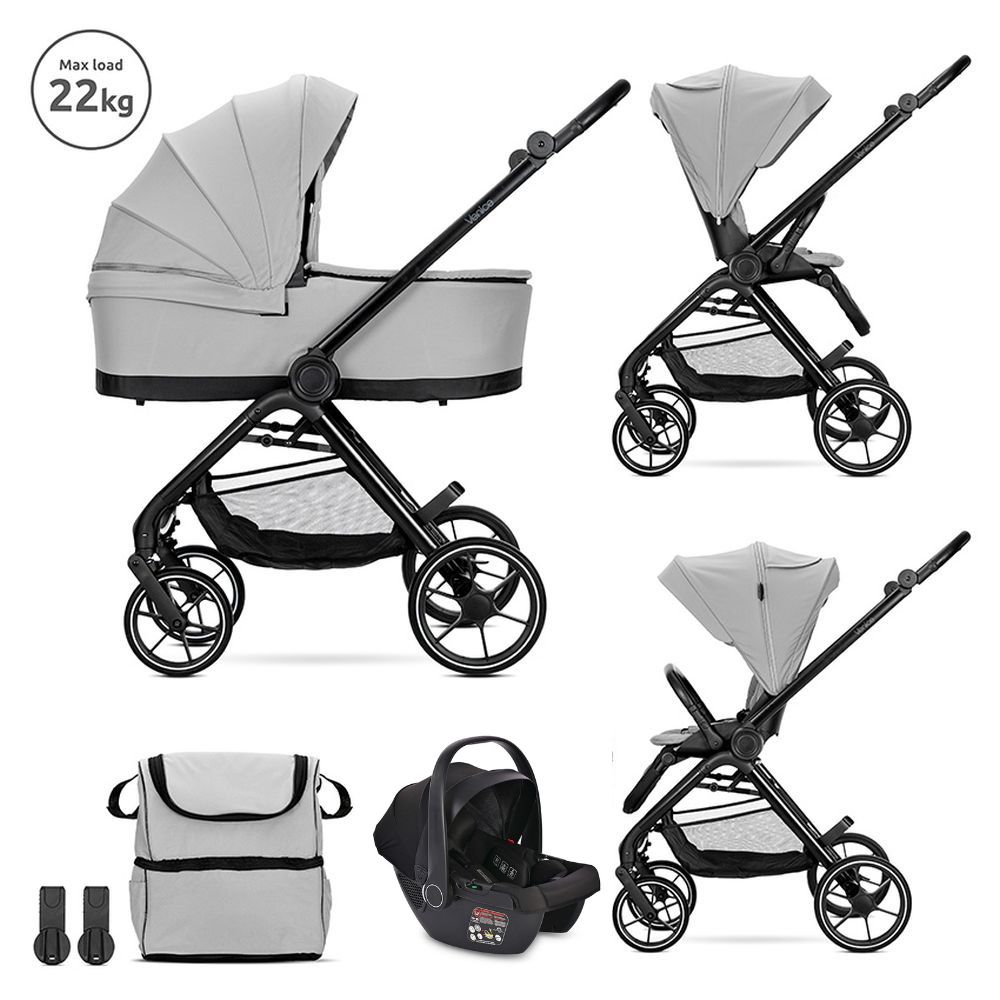 LORELLI Carrito de bebé trío VENICE con silla de auto ARIA Luxe i-Size de Lorelli – Sistema completo desde el nacimiento