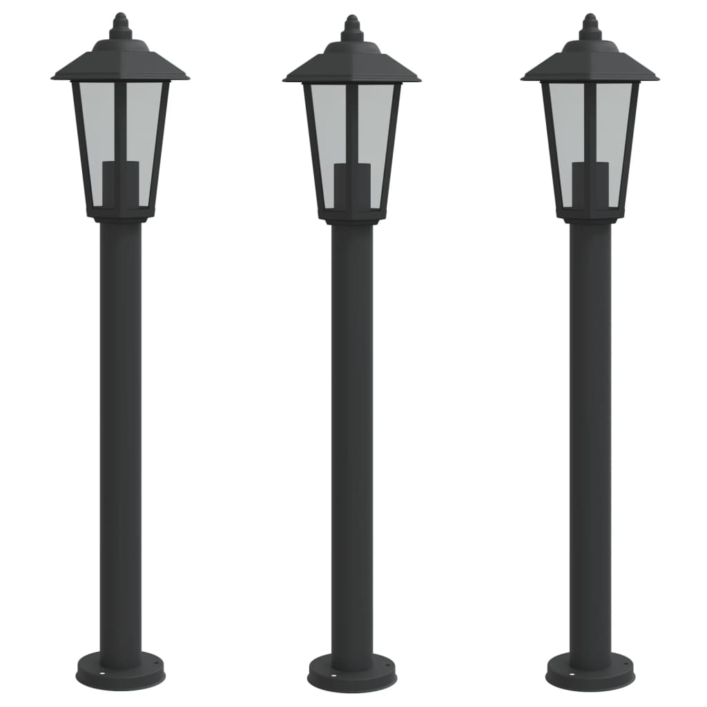 vidaXL Lámparas de suelo de exterior 3 uds acero inoxidable 80cm Color Negro,  Plateado, y mas