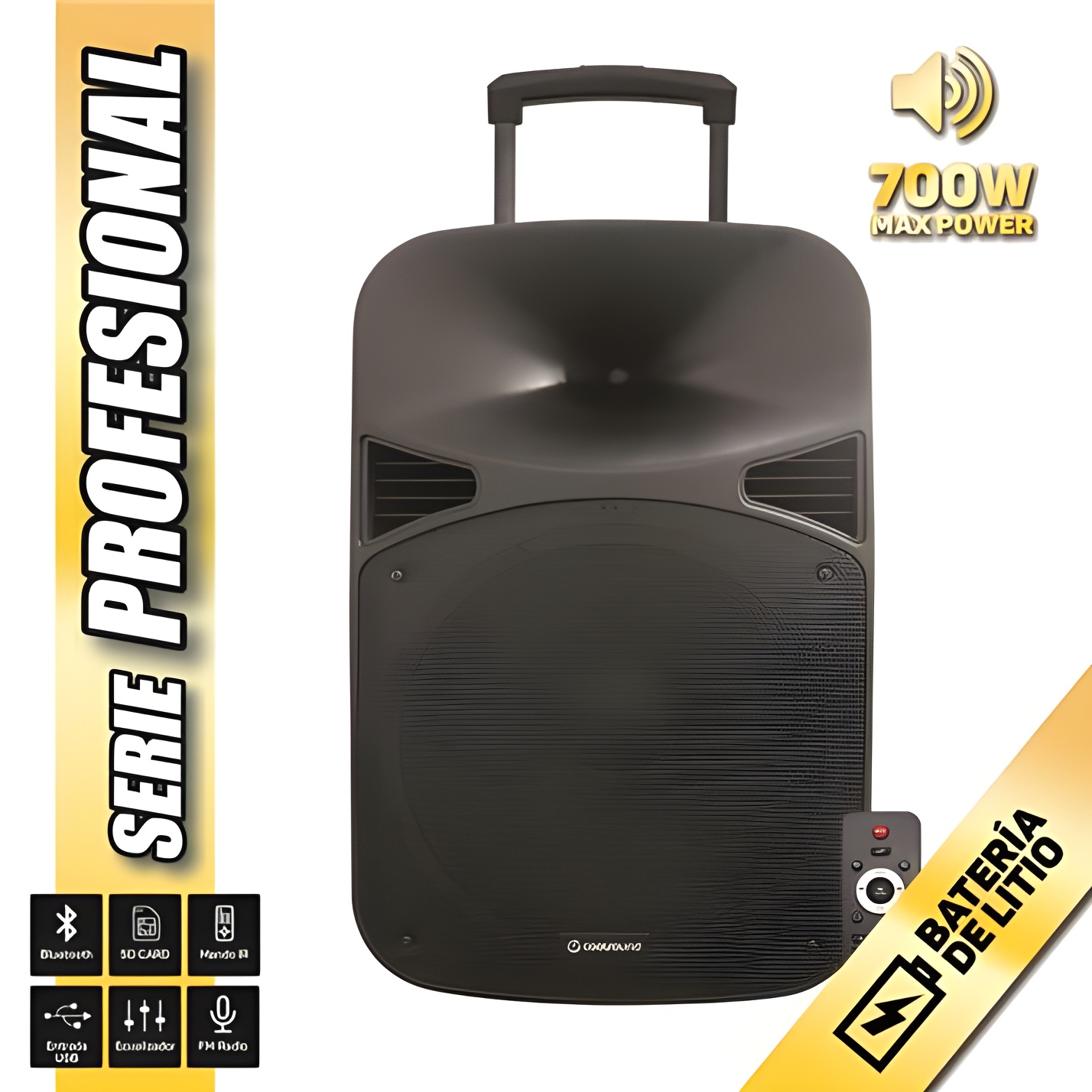 Altavoz Autoamplificado Coolsound Serie Pro Bluetooth 700W 15" con Batería y 2 Micrófonos