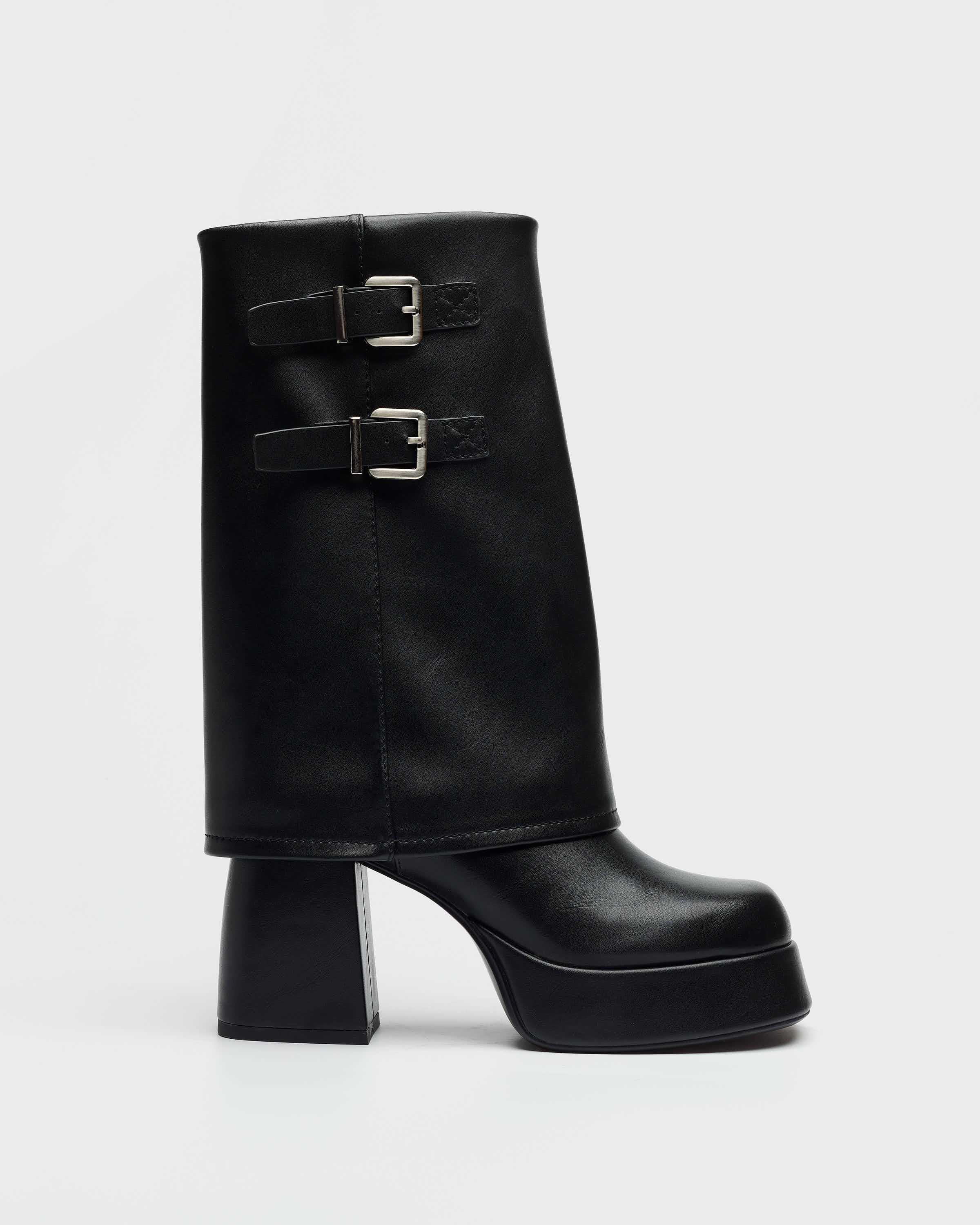MIM Kenni Botas de tacón para mujer negras en cuero sintético 9389159383370