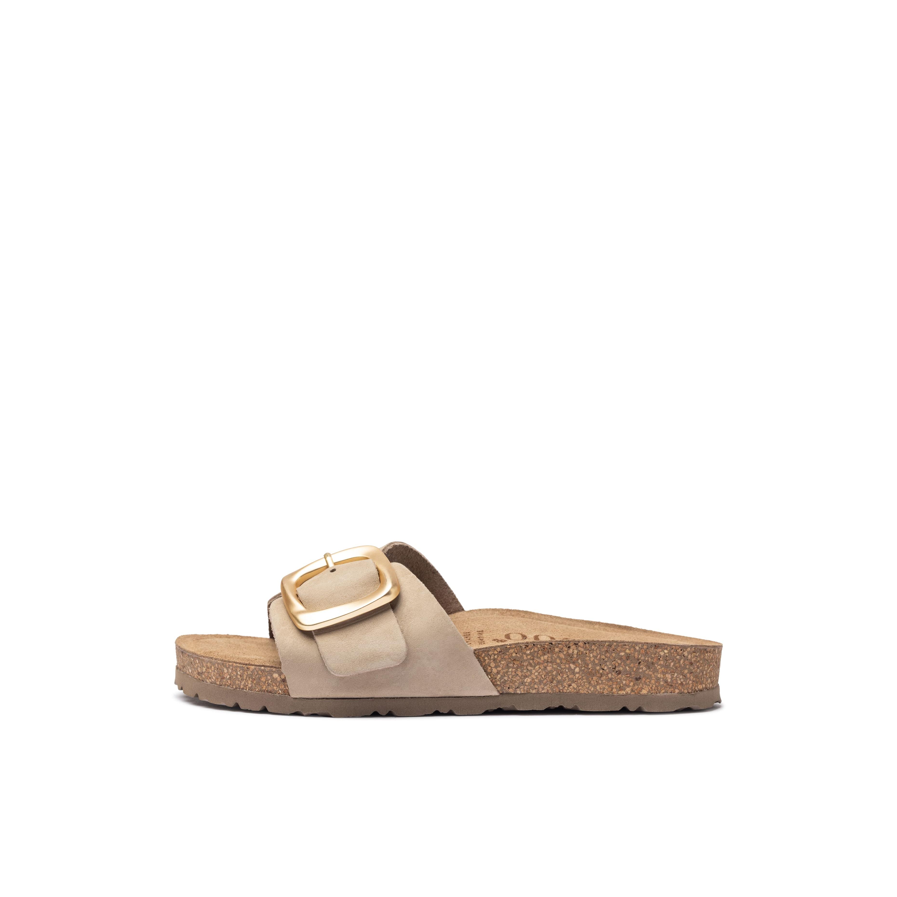 YOKONO sandalia plana JERBA-114 BEIGE | Zapatos mujer Primavera-Verano | Piel vacuna  Nobuck | 2 CM