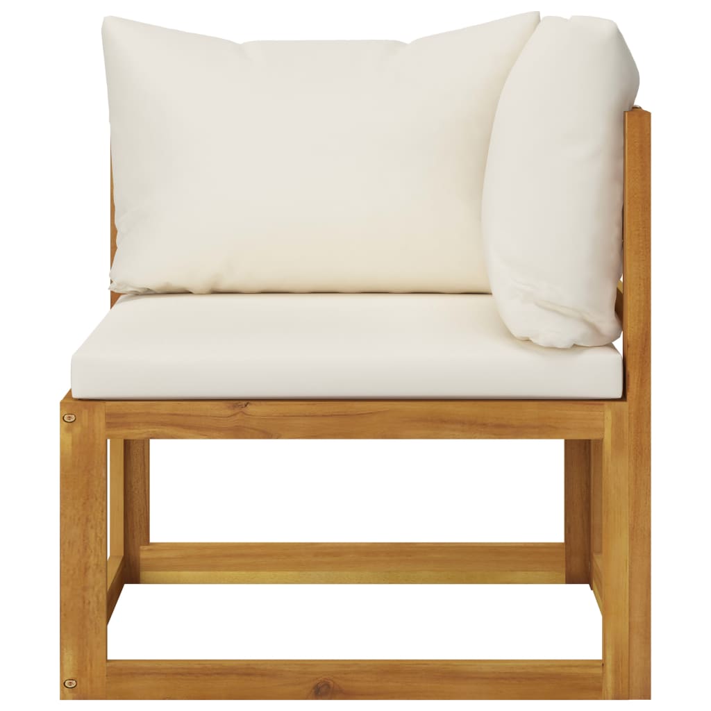 Vidaxl Sofá de Esquina Seccional y Cojín Madera de Acacia Gris Oscuro Crema Conjunto Terraza Muebles Jardín Exterior