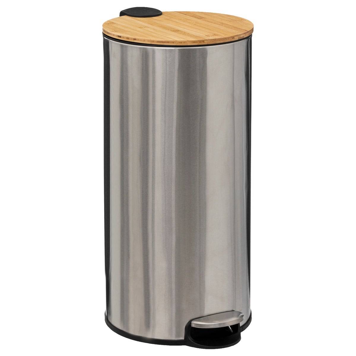 Papelera de Baño de Bambú y Acero Inoxidable 30l Ecológica y Resistente