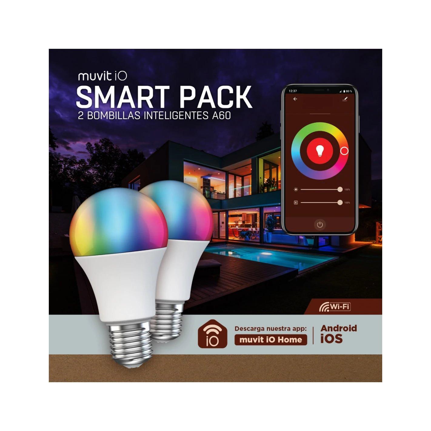 Iluminación Smart Home Bombilla inteligente LED WiFi 2.4GHz (control mediante app MUVIT IO HOME) 8,3W E27 A60 (estándar) MUVIT MIOPAK007