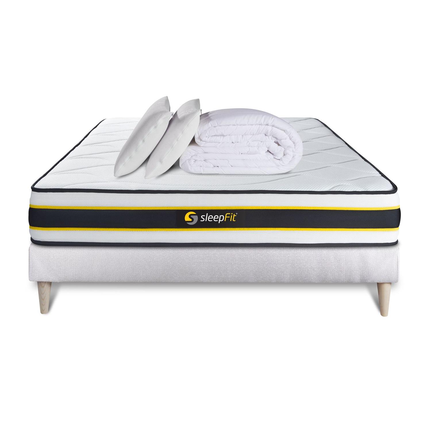 Pack cama completa - Colchón 140x200cm + Somier con láminas (kit) + 2 almohadas + Edredón - Flexy