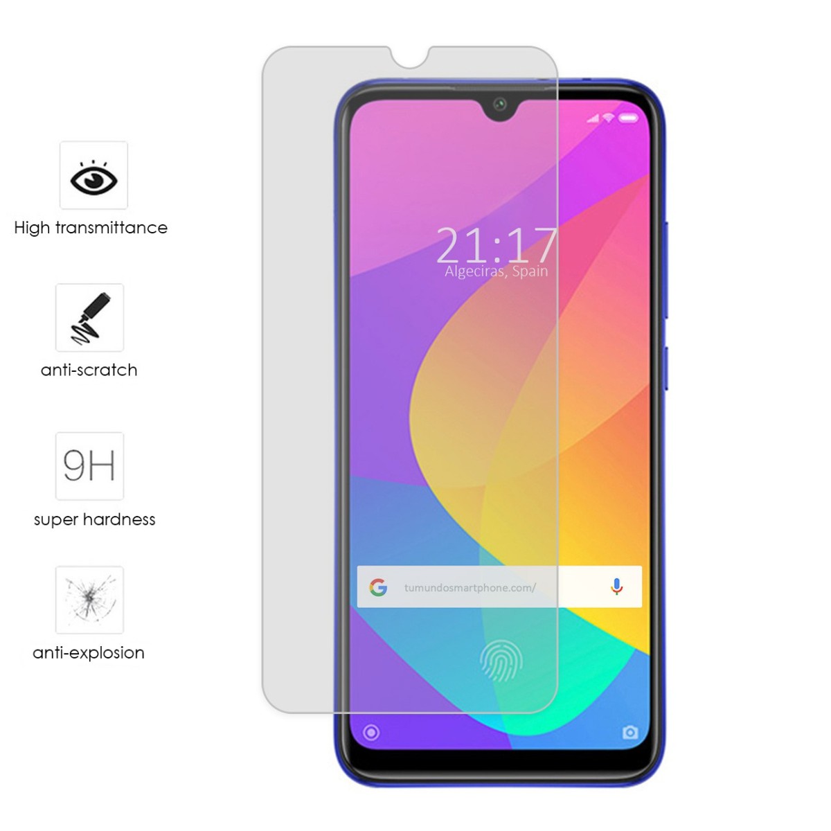 Tumundosmartphone Protector Cristal Templado para Xiaomi Mi 9 Lite Vidrio