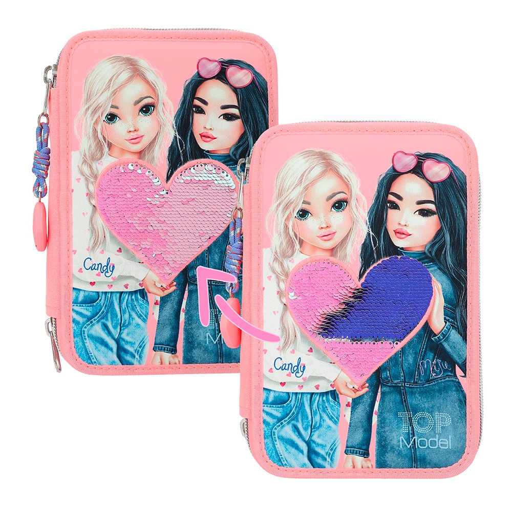 Top Model Estuche Triple Lleno Corazón con Lentejuelas.