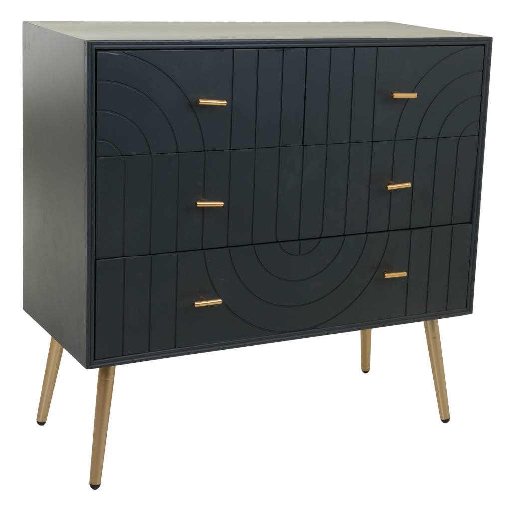 Wonderlust Deco - Cómoda de madera y metal gris oscuro 80x37x78 Gris 80x37x78h cm