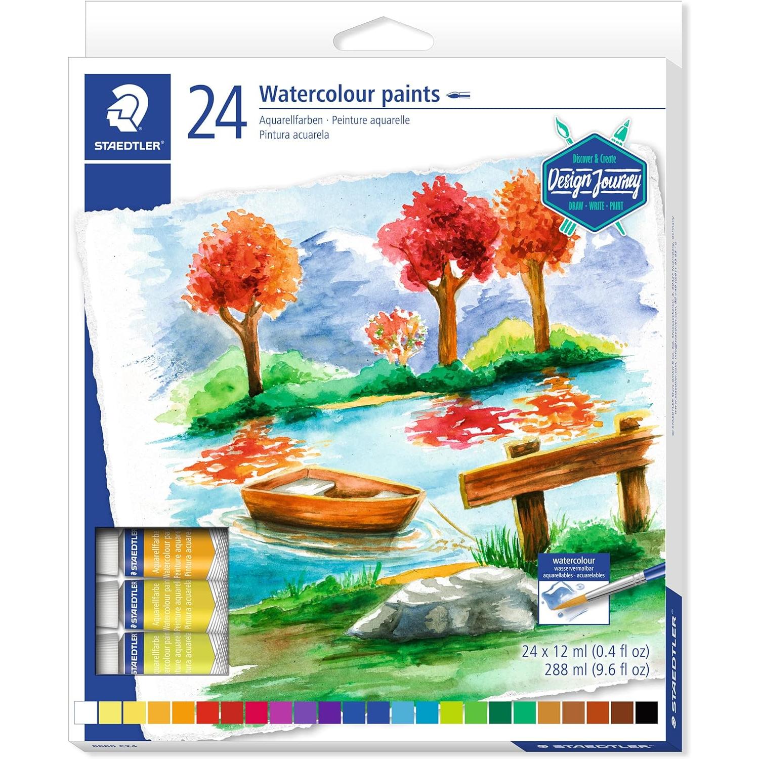 Staedtler 8880 C24 Design And Journey - Tubos de Pintura Acuarela - Caja con 24 Tubos de Pintura