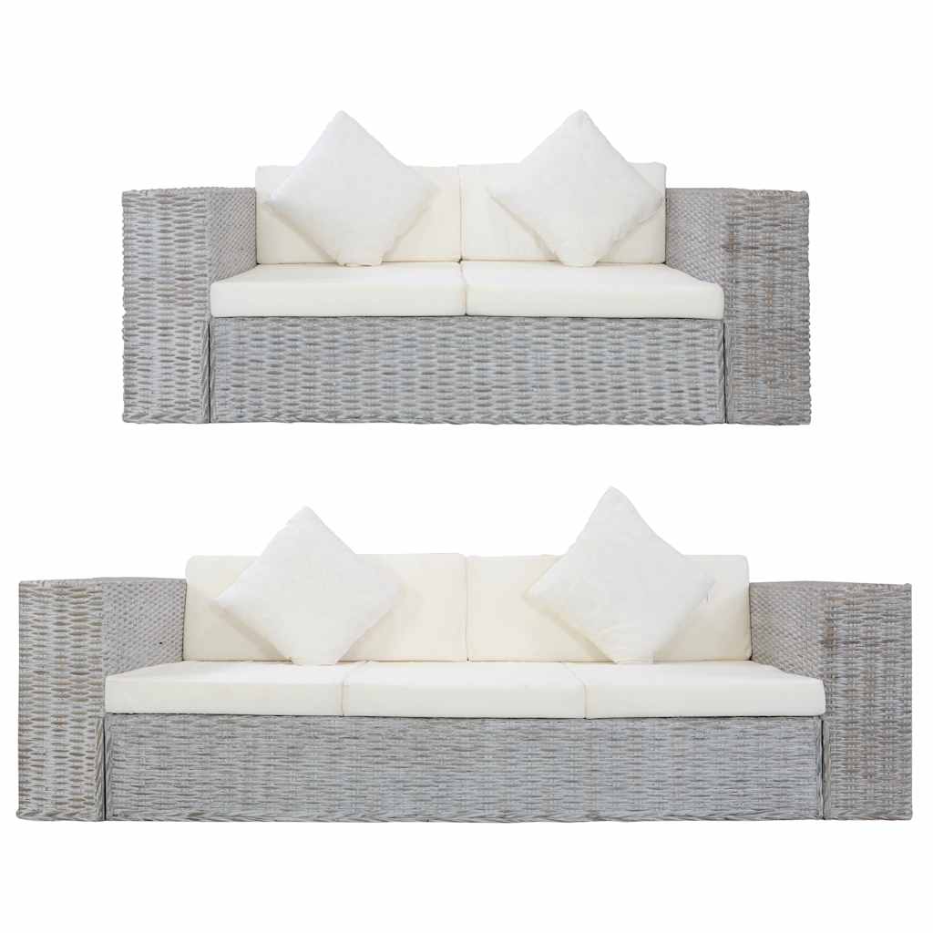 vidaXL Juego de sofás con cojines 2 piezas ratán natural gris