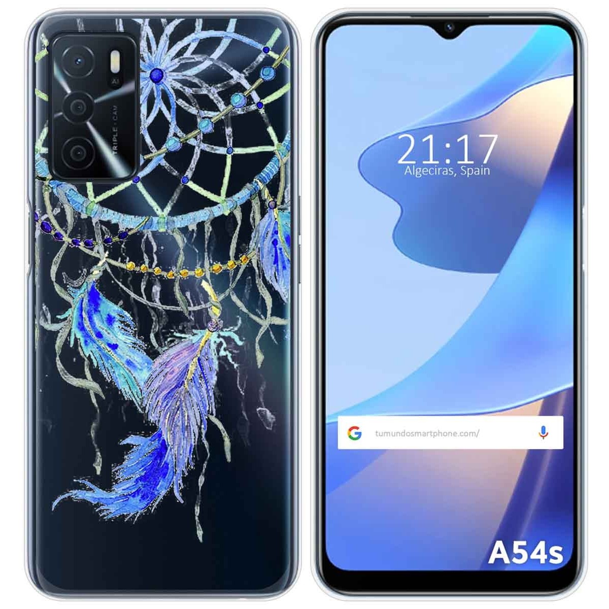 Funda Silicona Transparente para Oppo A54s diseño Plumas Dibujos