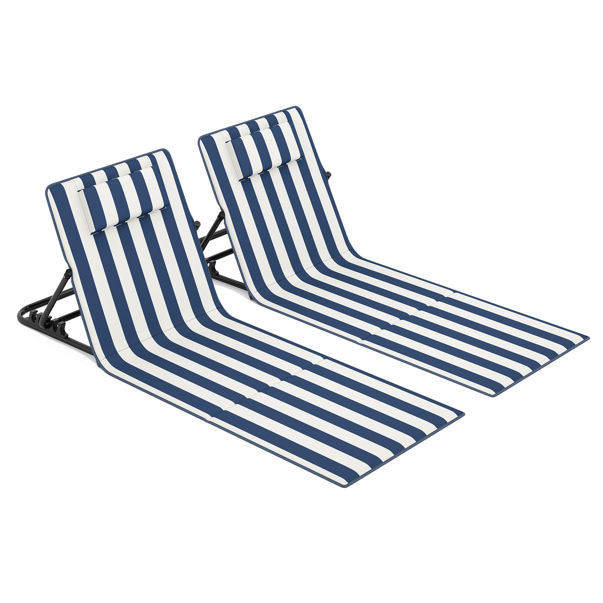 SONGMICS Juego de 2 Tumbonas de Playa, Tumbona, Cojín, Respaldo Basculante, Portátil con Asa, para Camping Jardín Piscina, 158 x 55 cm, Azul Lago/Azul Medianoche,Blanco Nube