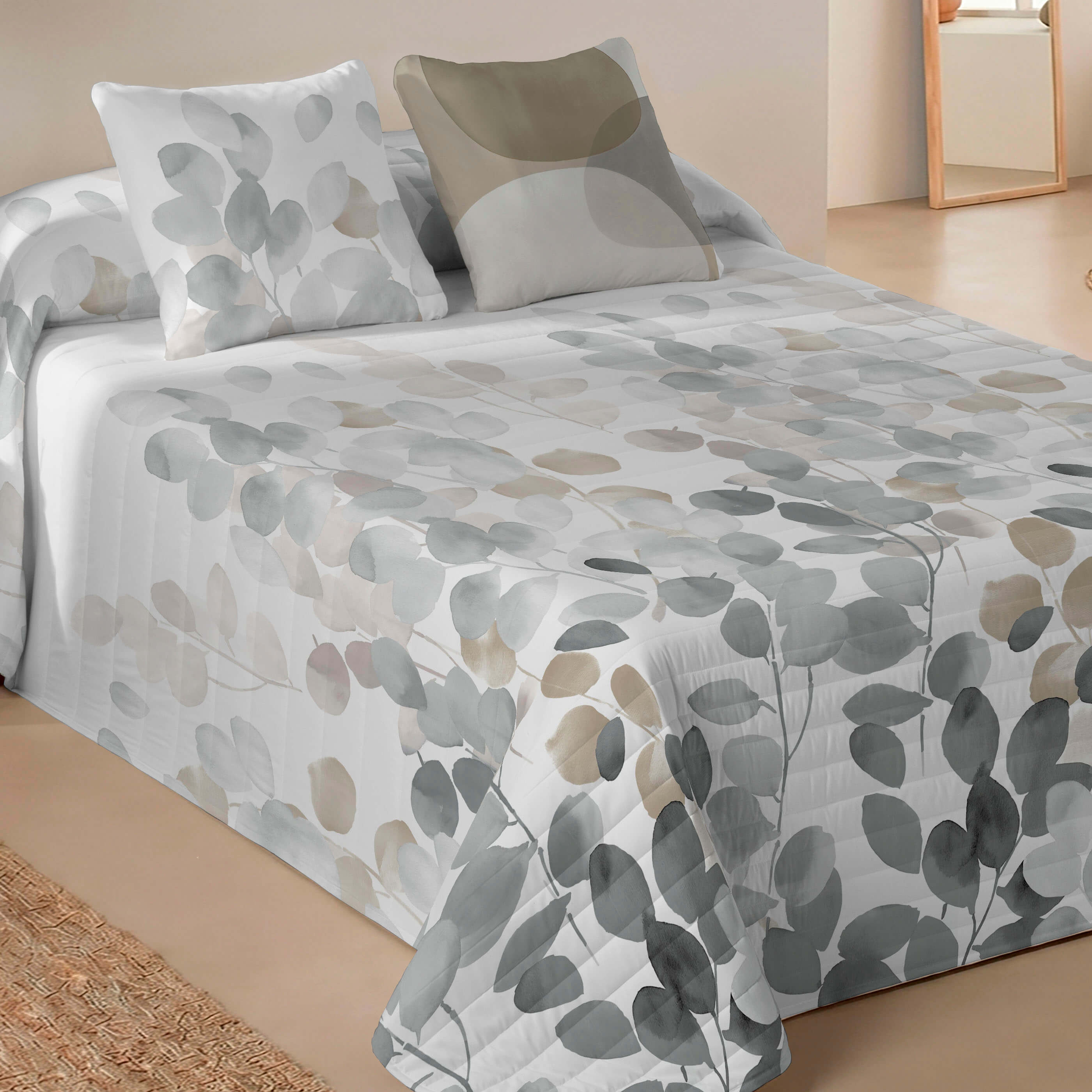 NATURALS - Colcha Bouti Estampada 100% Microfibra Extrasuave - Relleno 70 gramos -  Ideal para Primavera y Verano - Incluye 1 o 2 Fundas de Cojín - Disponible para Cama 90/135/150/180 cm - Fabricado en España