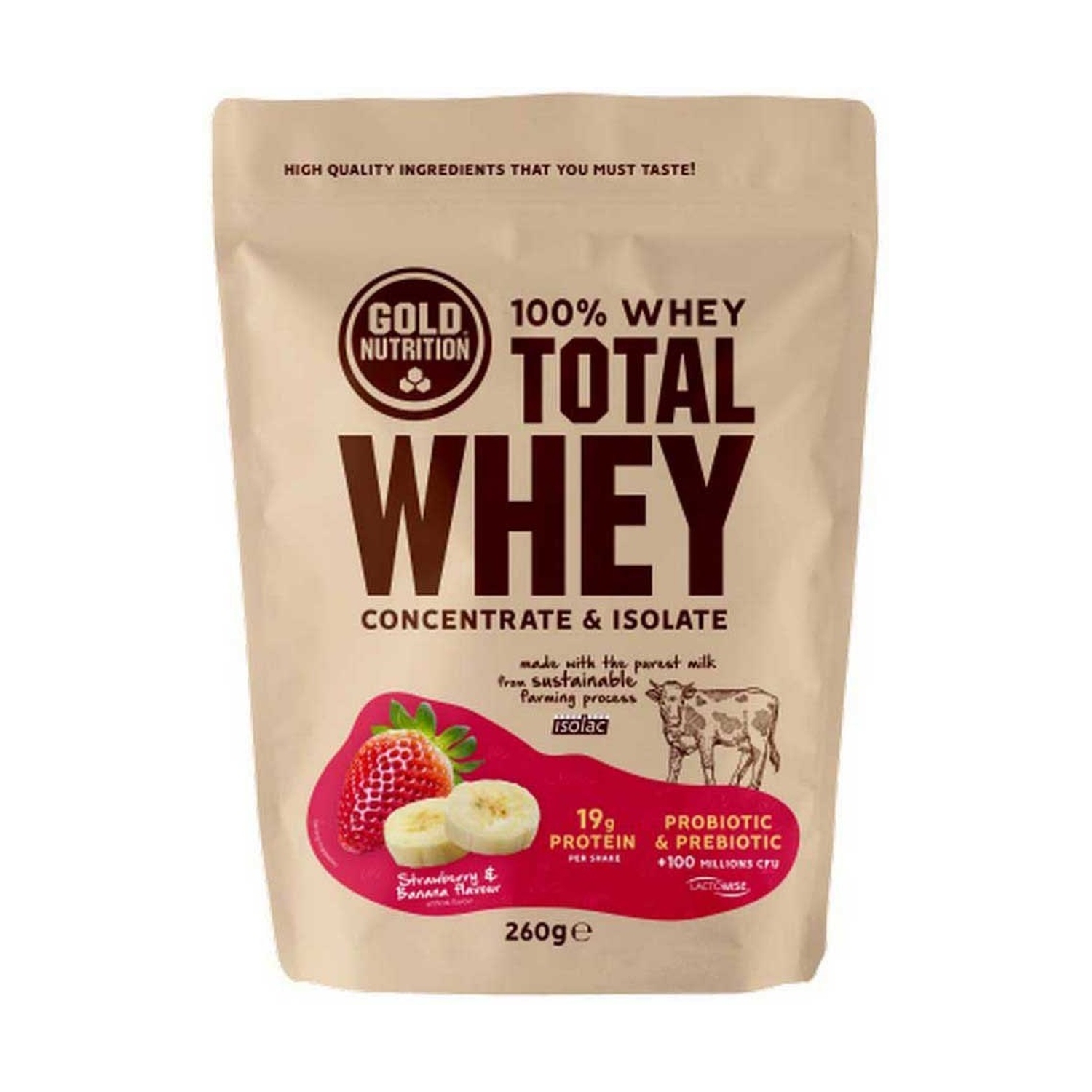 Gold Nutrition Total Whey 260gr Strawberry&banana