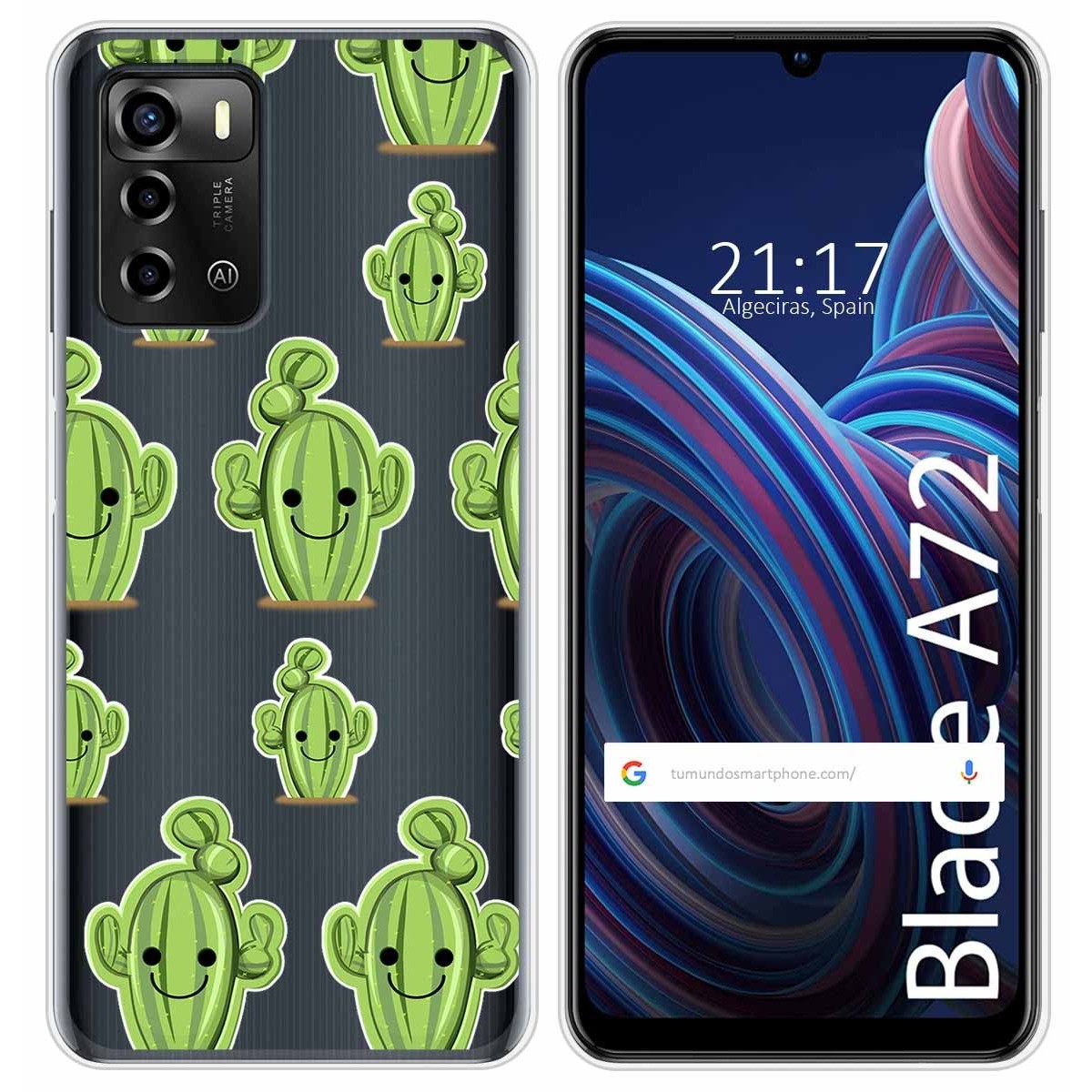 Funda Silicona Transparente para ZTE Blade A72 diseño Cactus Dibujos
