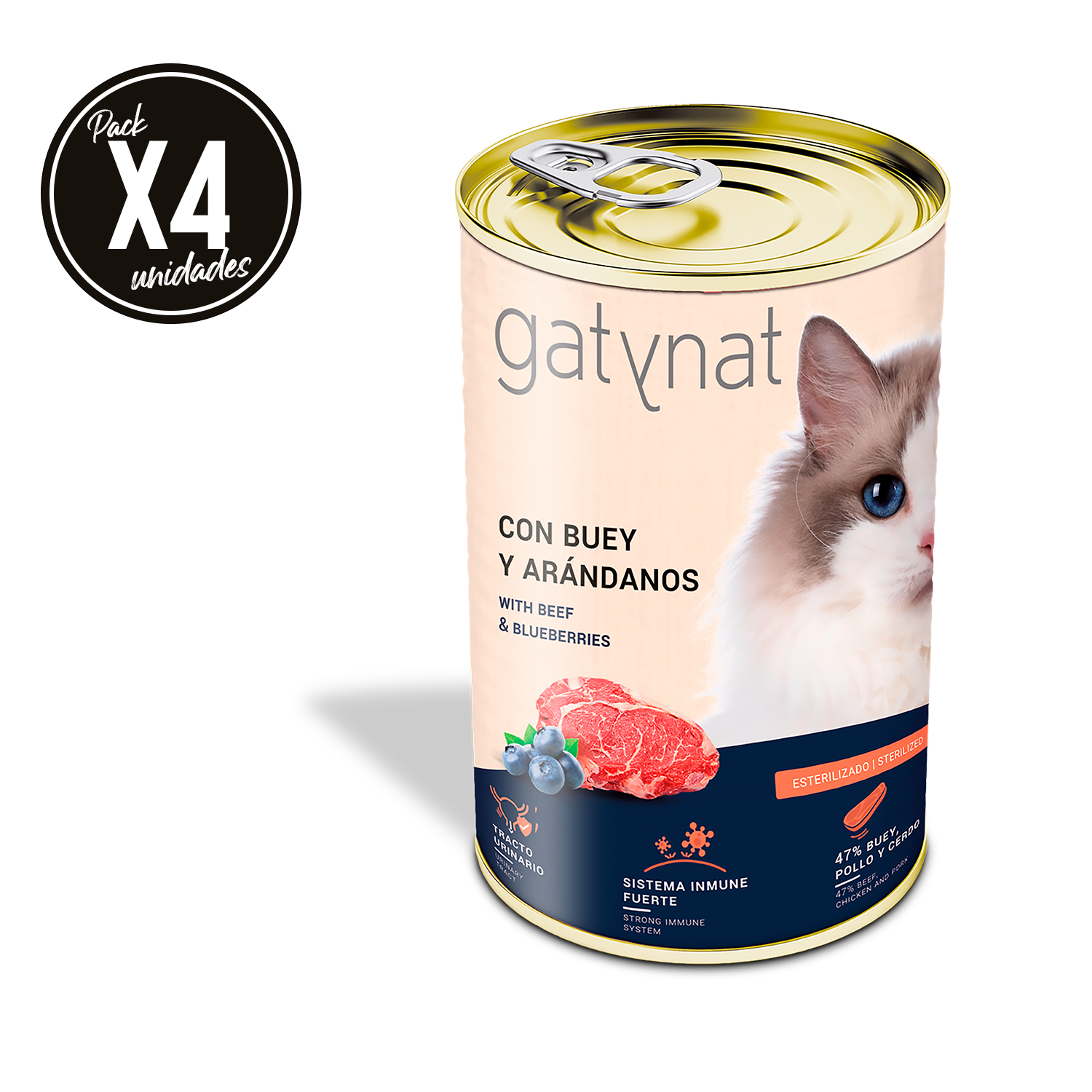 Dibaq Gatynat, buey y arandanos, comida húmeda para gatos,  pack 4 uds x 400 gr