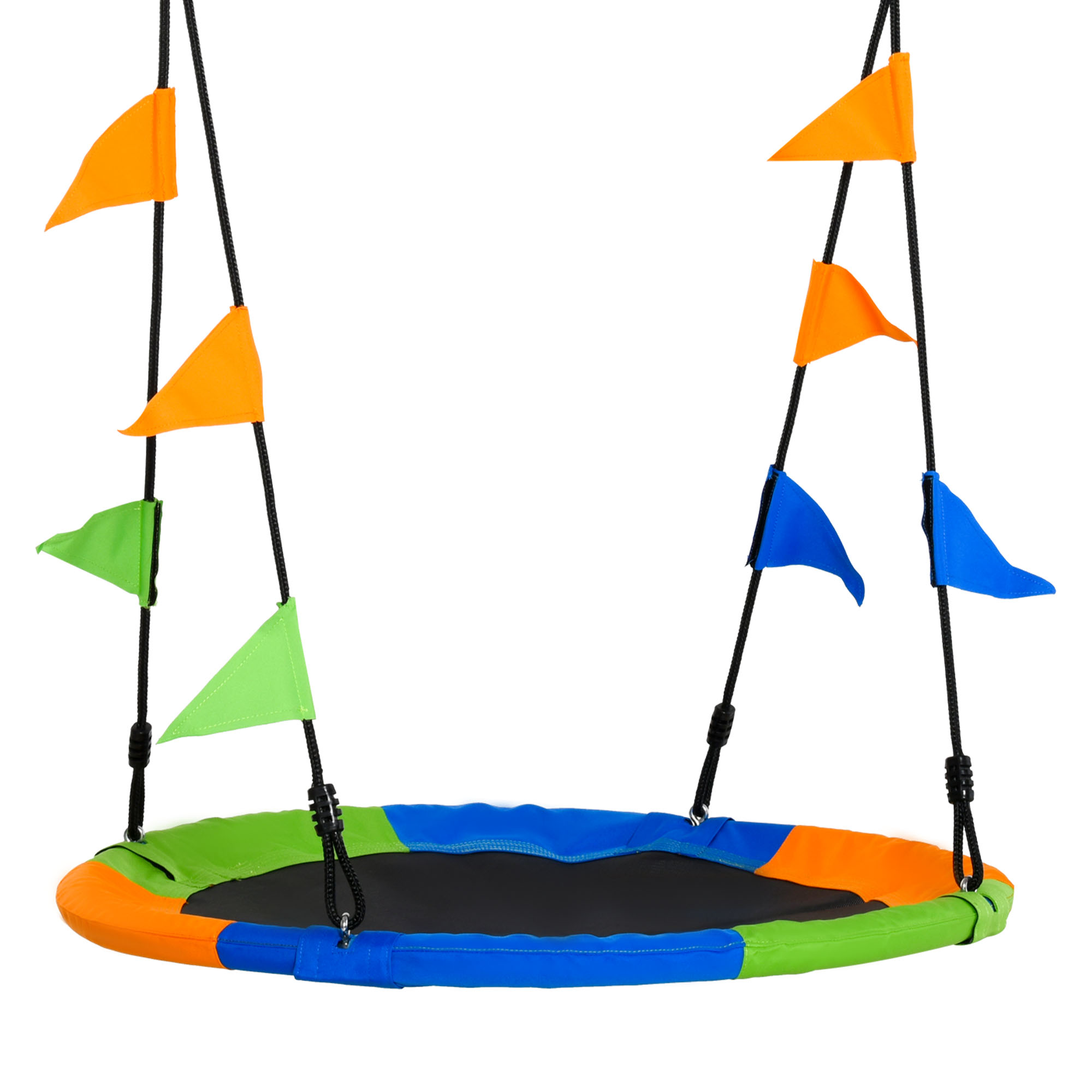 Outsunny Columpio de Jardín Nido Ø100x120-180 cm Altura Ajustable con Cuerdas y Banderas para Niños y Adultos Carga 80 kg Interior y Exterior Multicolor