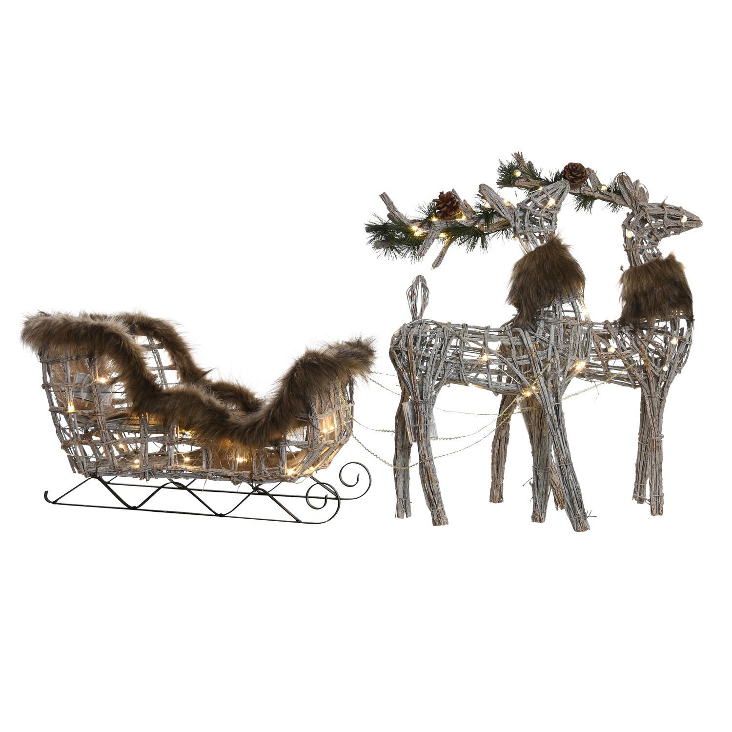 Reno Set 3 Led Mimbre 58X30X30 Trineo Blanco, Decoracióna de navidad para todos los hogares, Navidad Alpina//Navidad Moderna Blanco