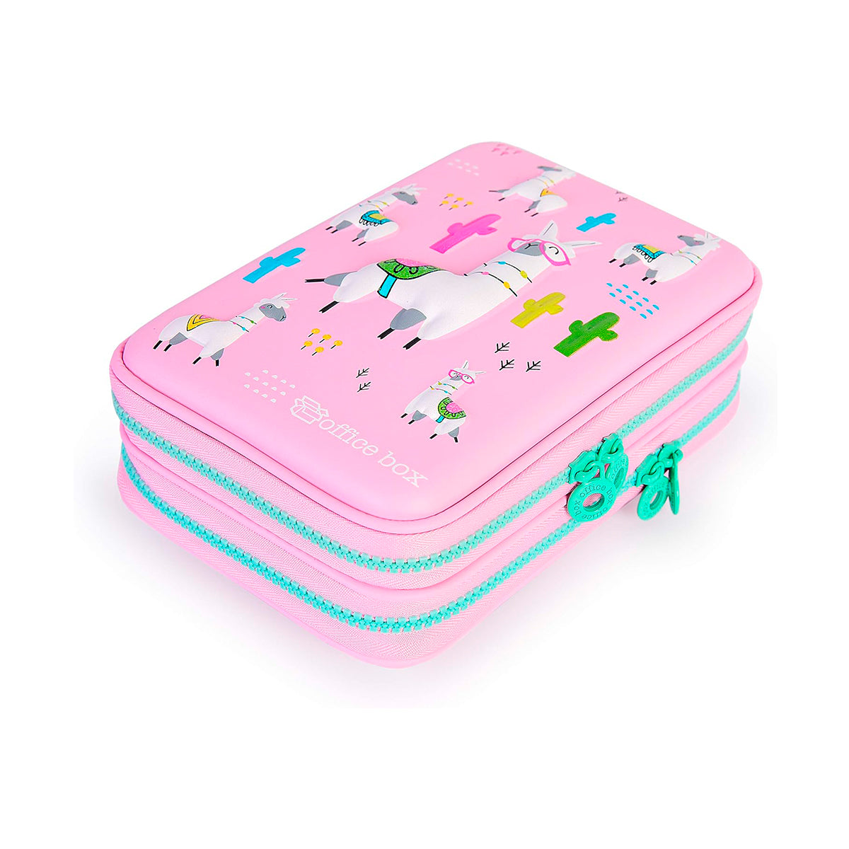 Estuche 3D Magic Plumier con Cuerpo Rígido en EVA con Relieve. Modelo LLamas Rosa