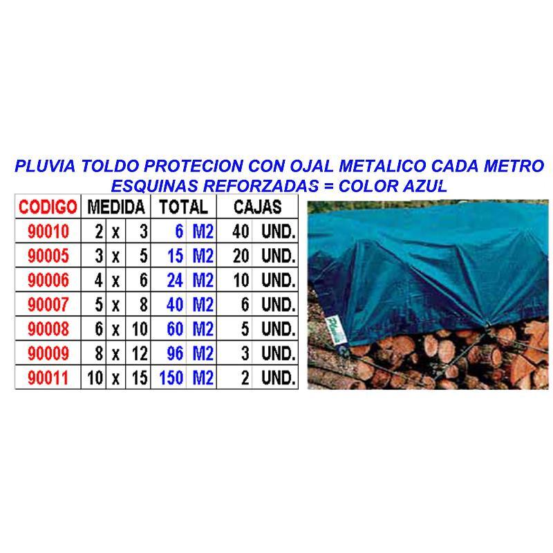 Pluvia toldo proteccion+ojal+refuerzo 10x15 150 m2 80gr azul