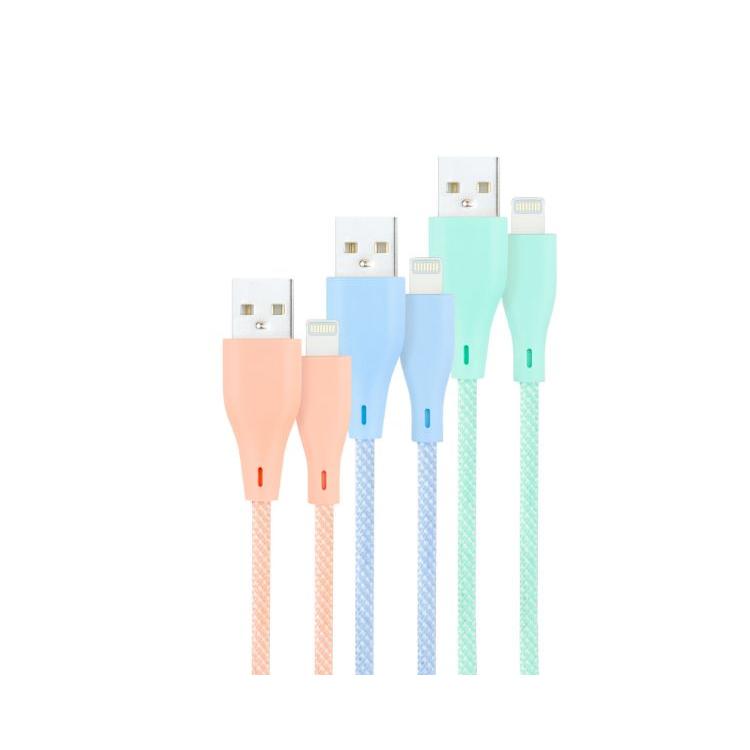 Nanocable - Pack 3 Cables USB 2.0 Mallados para Dispositivos Apple - Rosa, Azul y Verde