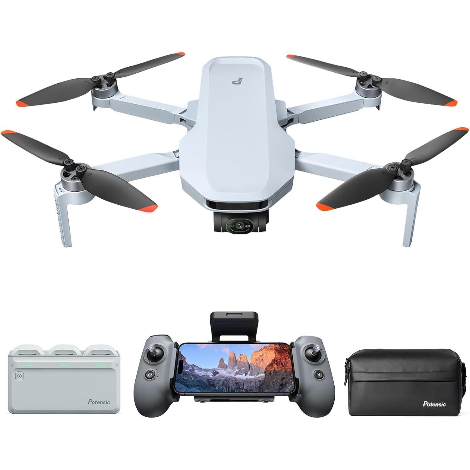 Potensic ATOM 2 Dron con Cámara para Adultos, Video 4K/Foto 8K, 249g aprox, Gimbal 3 Ejes, Transmisión 10KM, Seguimiento AI, Grabación Vertical, AI Noche Shot, QuickShots, 96 Min de Vuelo Fly More Combo