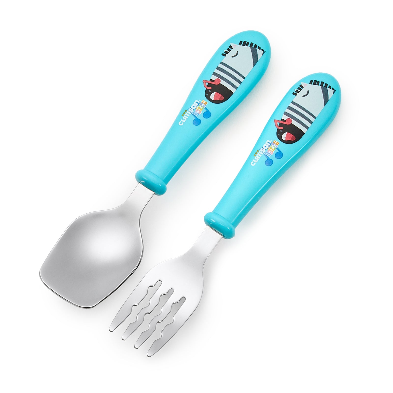 Cuitisan Baby - Set de Cubiertos Infantiles de 15 cm en Acero Inoxidable. Azul