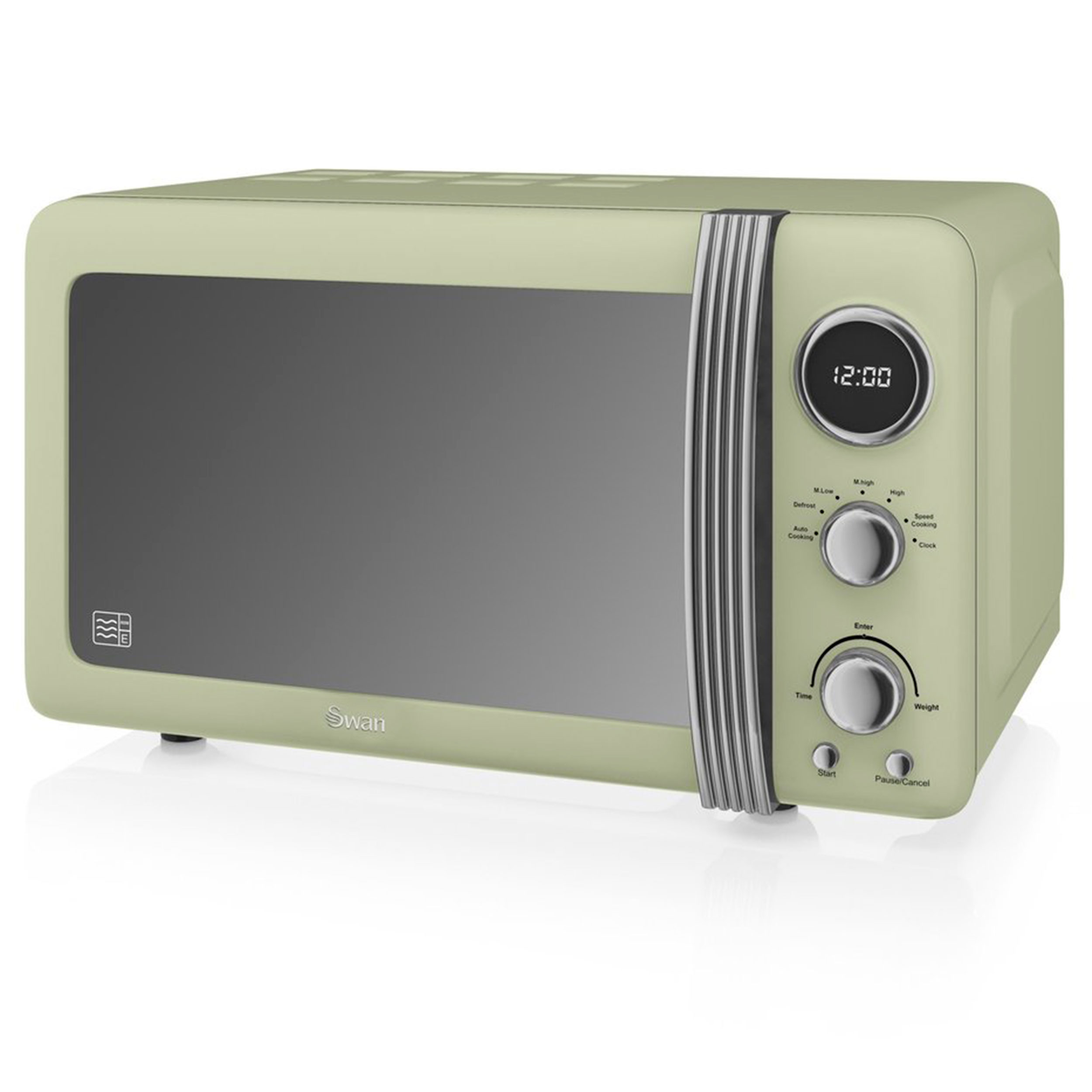 SWAN SM22030GNEU Retro Microondas Digital 20L, 5 Niveles de Potencia, Función Descongelación Temporizador 60 Min, 800W, Verde