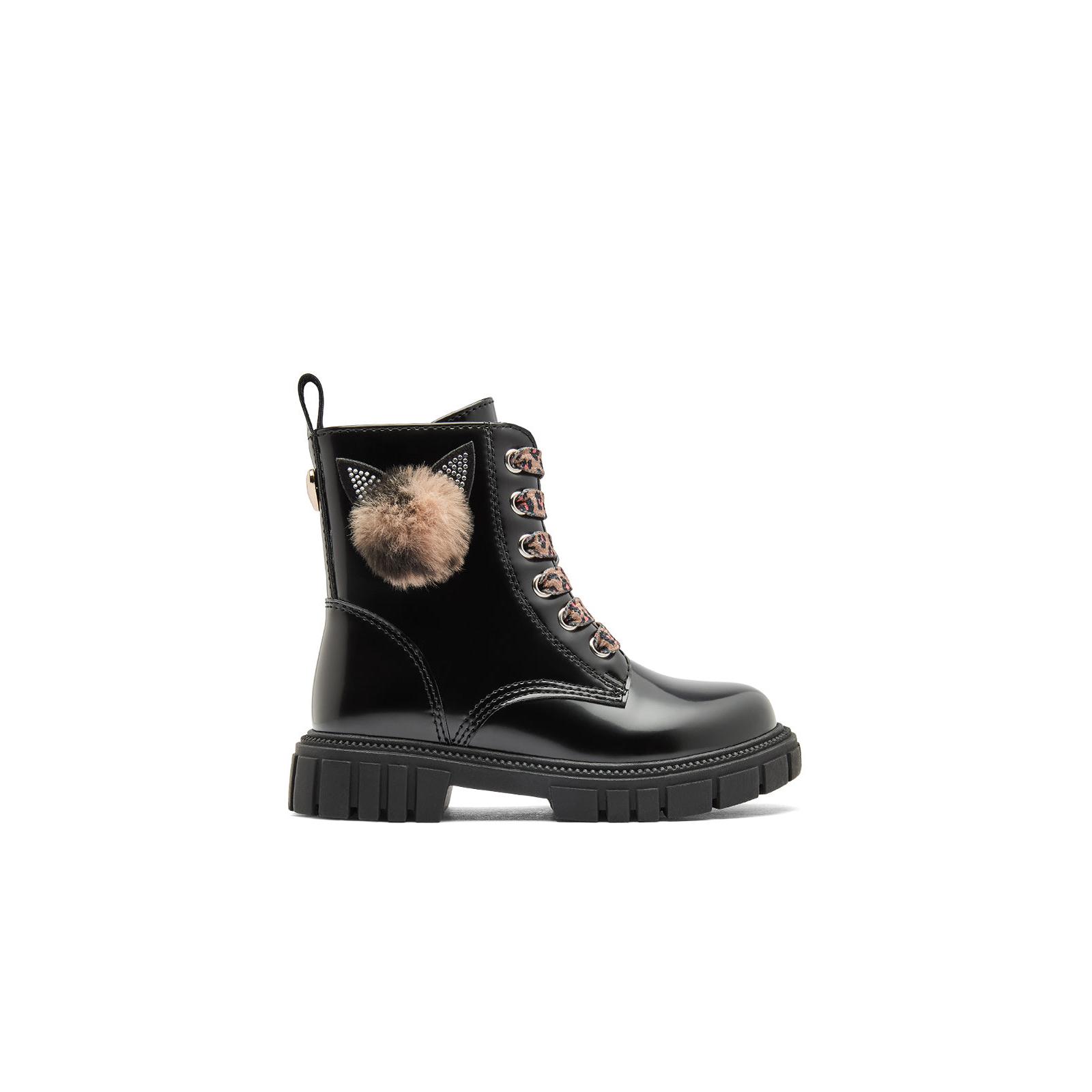 Conguitos - Botas Militares de Niña Efecto Peluche de Leopardo en Negro para Niña
