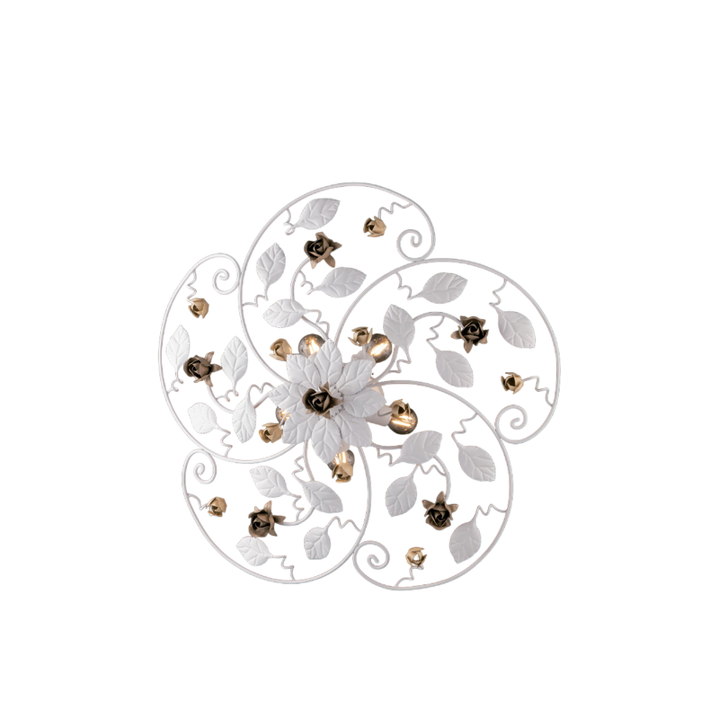 Preciosa lámpara de techo de hierro lacado blanco shabby 5 luces H.22 Ø65 BL196-PL5-BCO - Bonetti Illumina