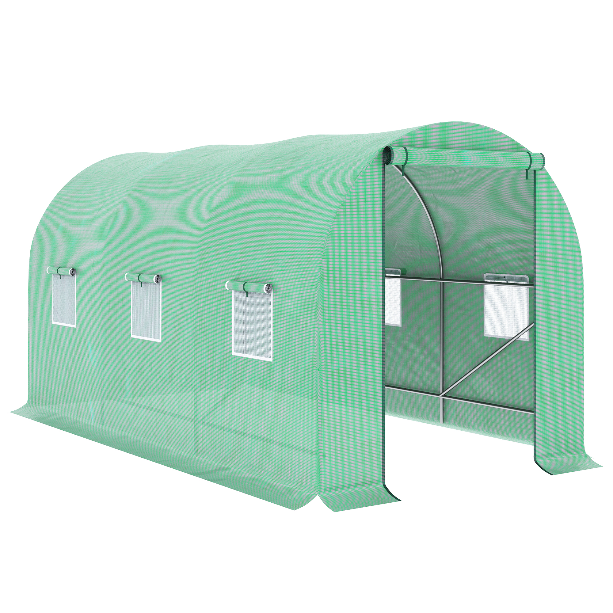 Outsunny Invernadero de Túnel 400x200x200 cm Invernadero de Jardín con Puerta Enrollable y 6 Ventanas Cubierta PE 140 g/m² Anti-UV Marco de Metal para Cultivo Plantas Verduras