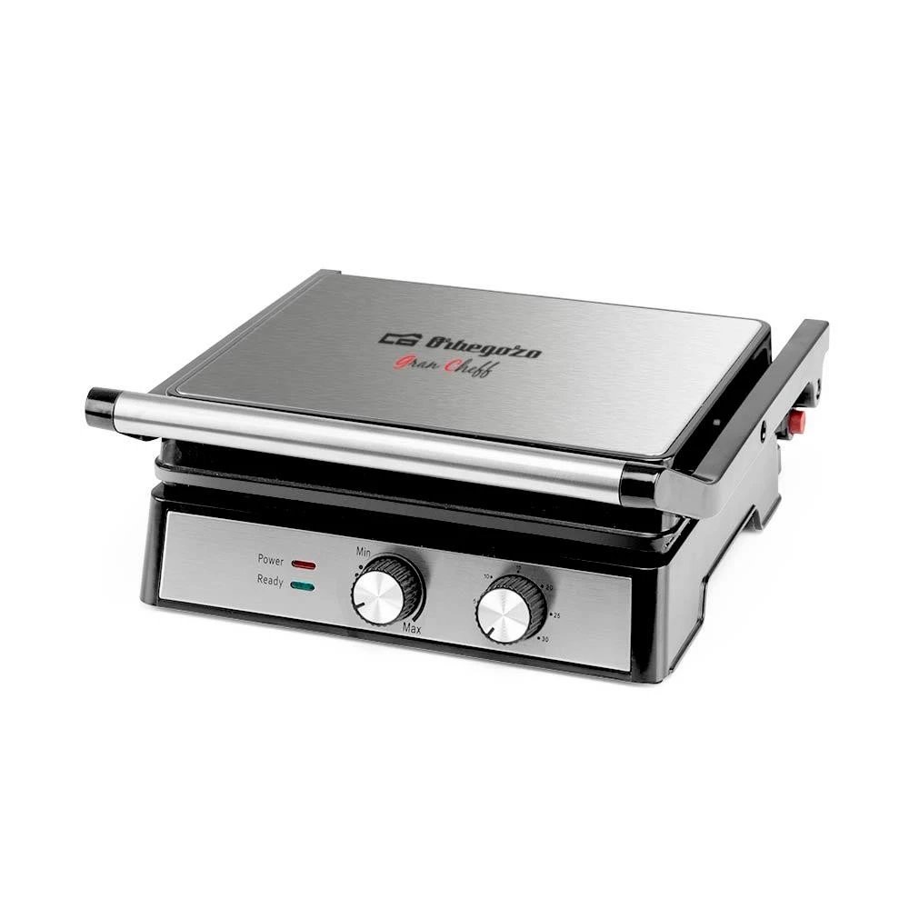 Plancha Grill de Asados 290 x 240 mm 2000W ORBEGOZO GR 4580 2000W  | Recubrimiento grill con efecto piedra, recoge grasas, REF 17989, Inox, Inox
