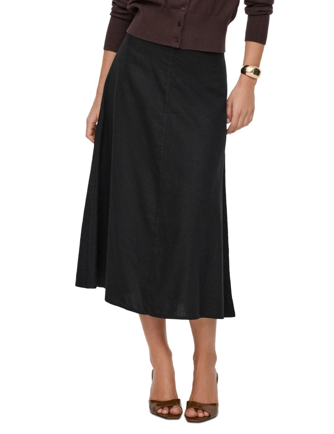 Falda Only Goa negra de lino evasé para mujer