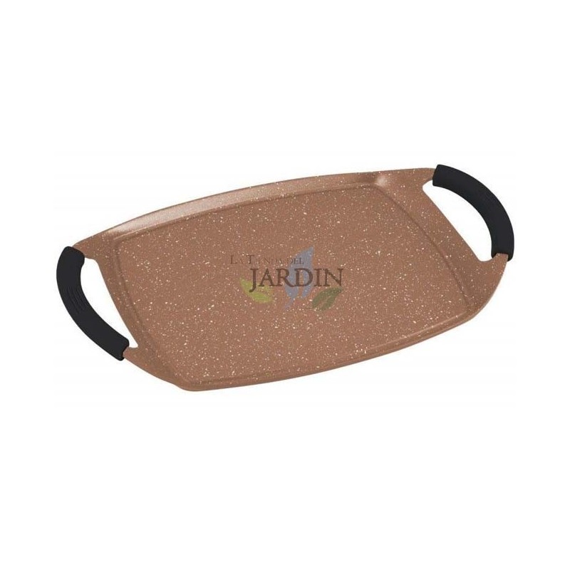 SUINGA Plancha grill revestimiento de piedra marrón 47 cm para todo tipo de cocinas, inducción y horno, recubrimiento antiadherente