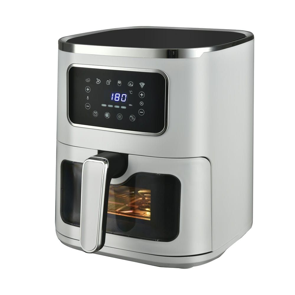 Freidora Blanca Sin Aceite Digital 5 Litros con Ventana Küken - 6 programas preconfigurados - Cestillo extraíble antiadherente libre de BPA - Rejilla interior recoge jugos