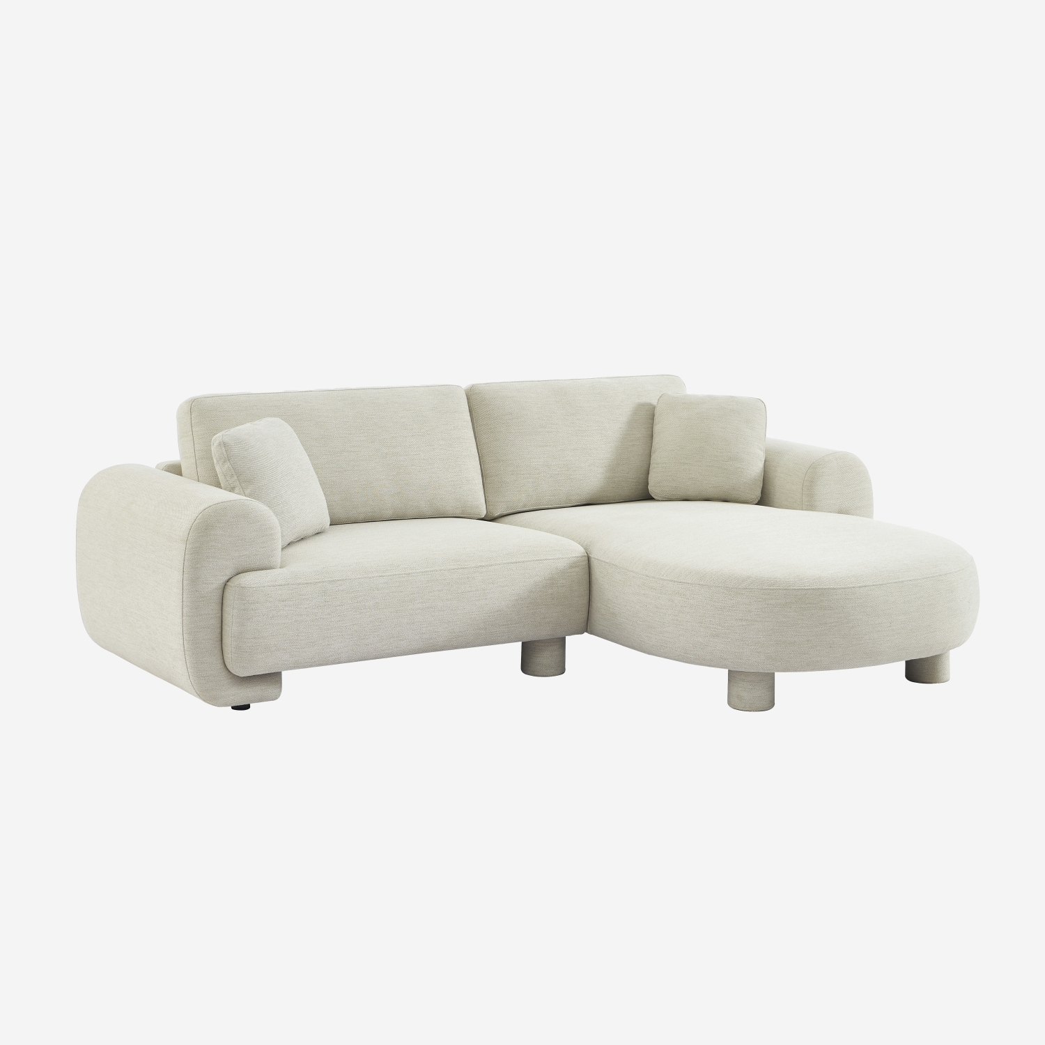 Sweeek - Sofá esquinero derecha de tela liso con patas redondas, 3 plazas Crema - 231x160x88 cm