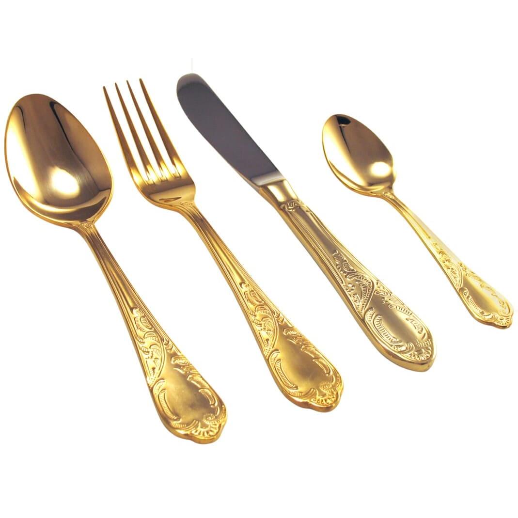 Crc Cubertería Lienz Oro para 12 Personas | Bañados en Oro | 113 Piezas