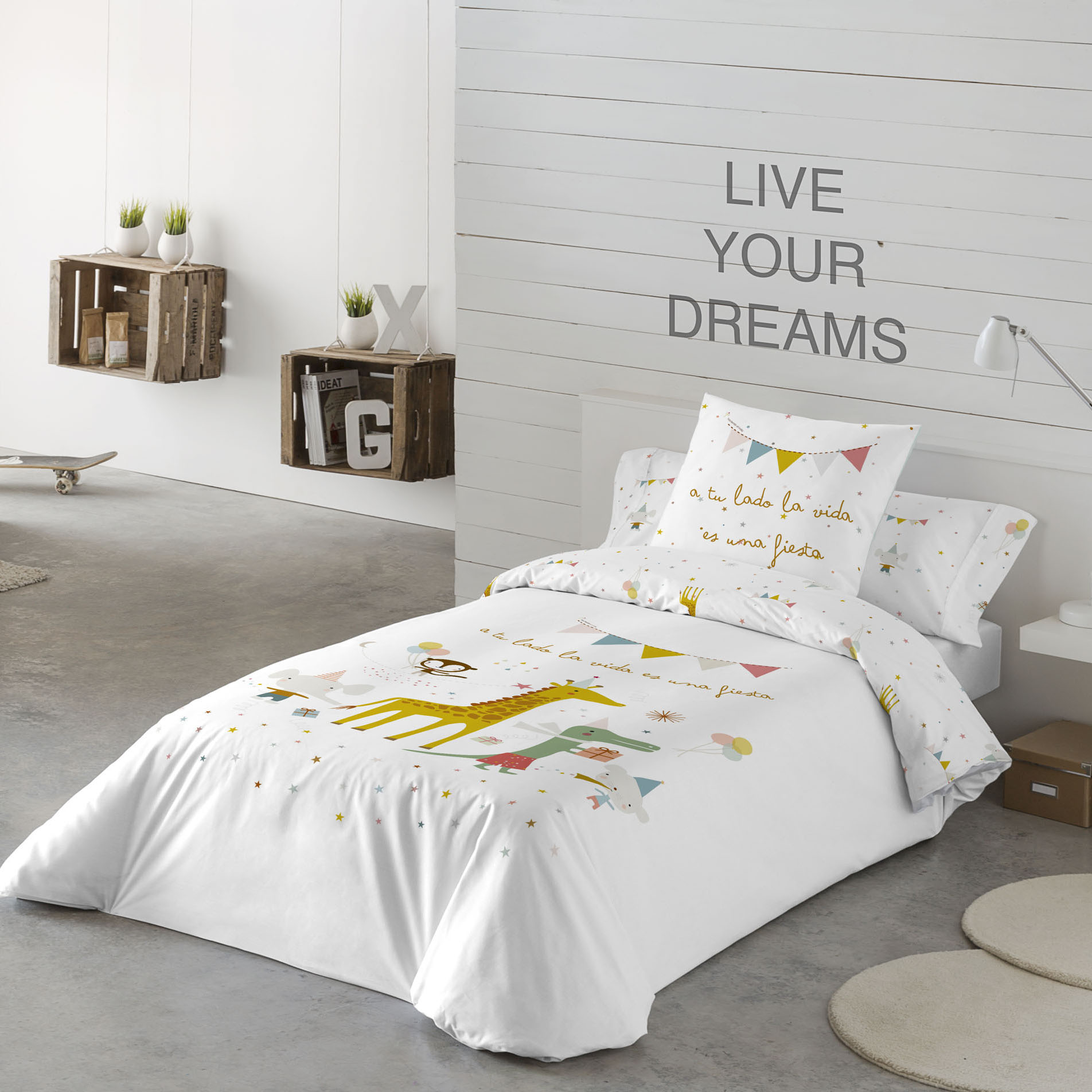 HACIENDO EL INDIO - Funda Nórdica Infantil Estampada 100% Algodón Extrasuave - Juego de 2 Piezas Funda de Edredón y 1 Funda de Almohada - Cama 90/105 cm - Sin Relleno - Fabricada en España