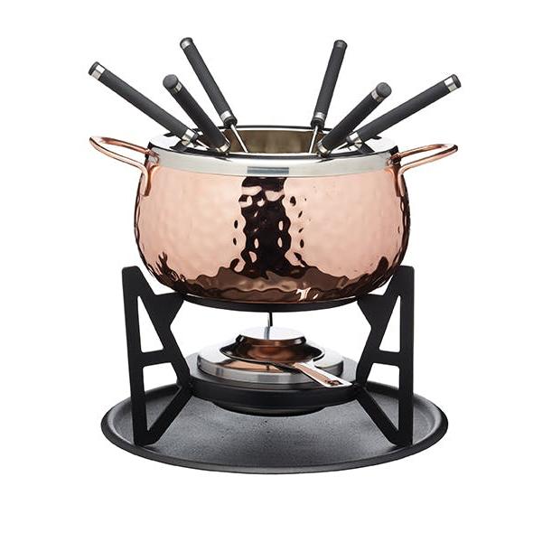 Artesà Set de Fondue - 6 Tenedores - Acero Inoxidable - Cuenco Cerámica - Metal y Quemador