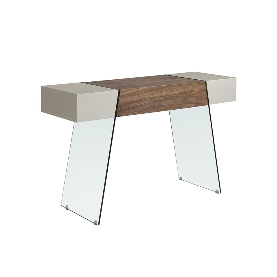 ANGEL CERDÁ 3029C Consola nogal y cristal , Cristal  Nogal  Gris , Chapa Nogal  Madera DM Lacada , 120 x 40 x 73 cm.