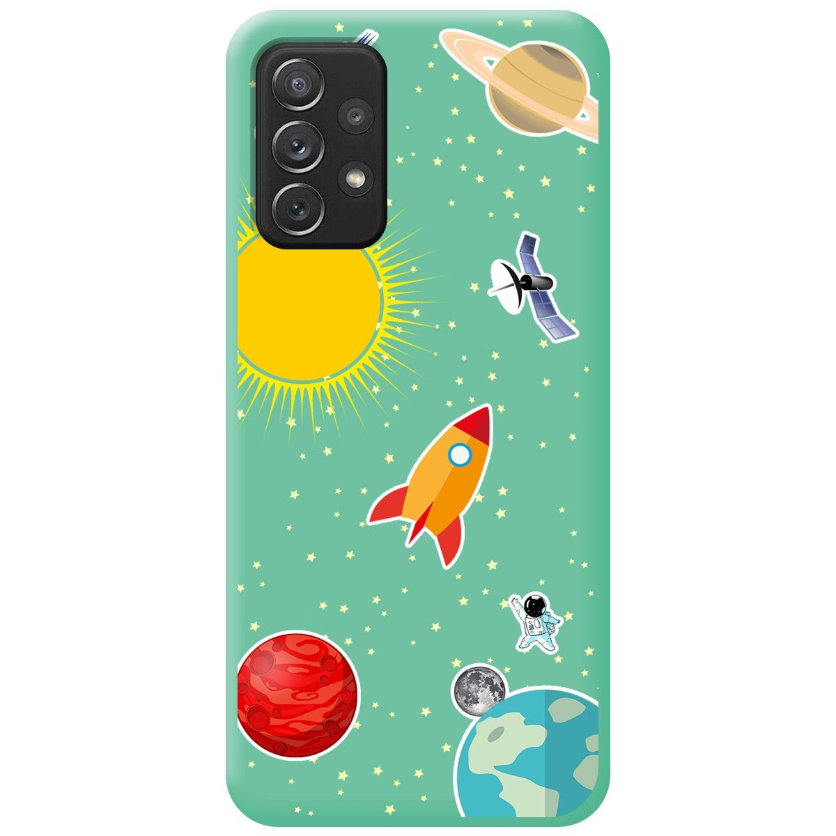 Tumundosmartphone Funda Silicona Líquida Verde para Samsung Galaxy A52 / A52 5G / A52s 5G diseño Espacio Dibujos