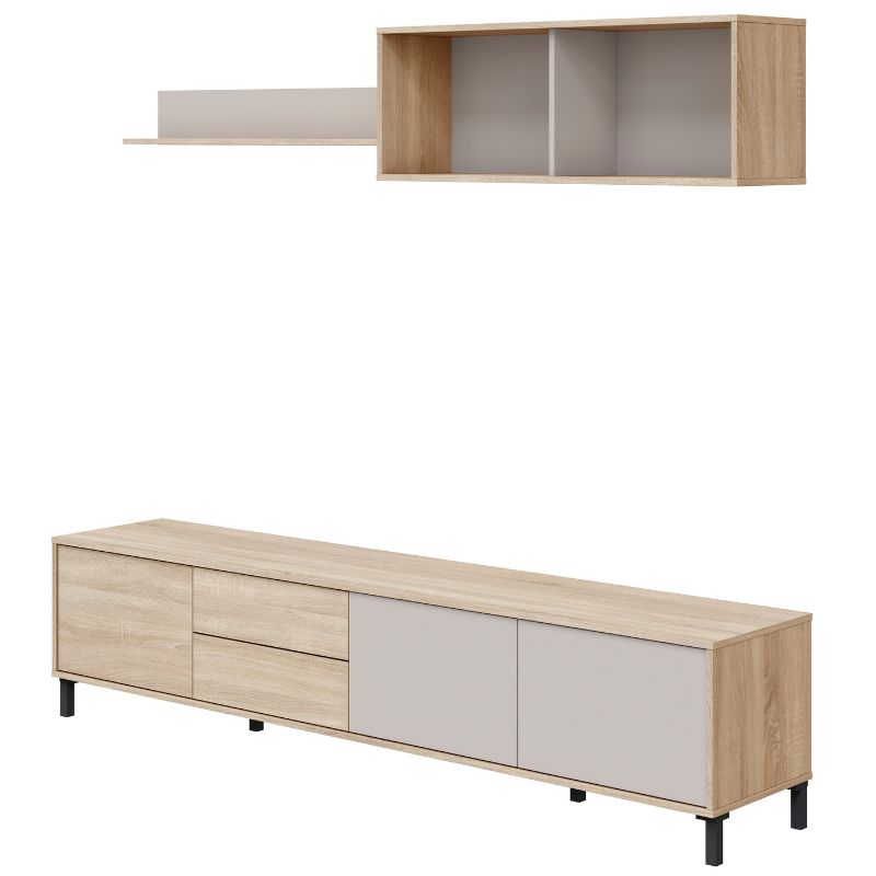 MOBELCENTER - Mueble de Salón Combi Escandinavo con 3 Puertas, 2 Cajones, Módulo y Estante, Roble Canadian/Cachemir, 200 cm (1664)
