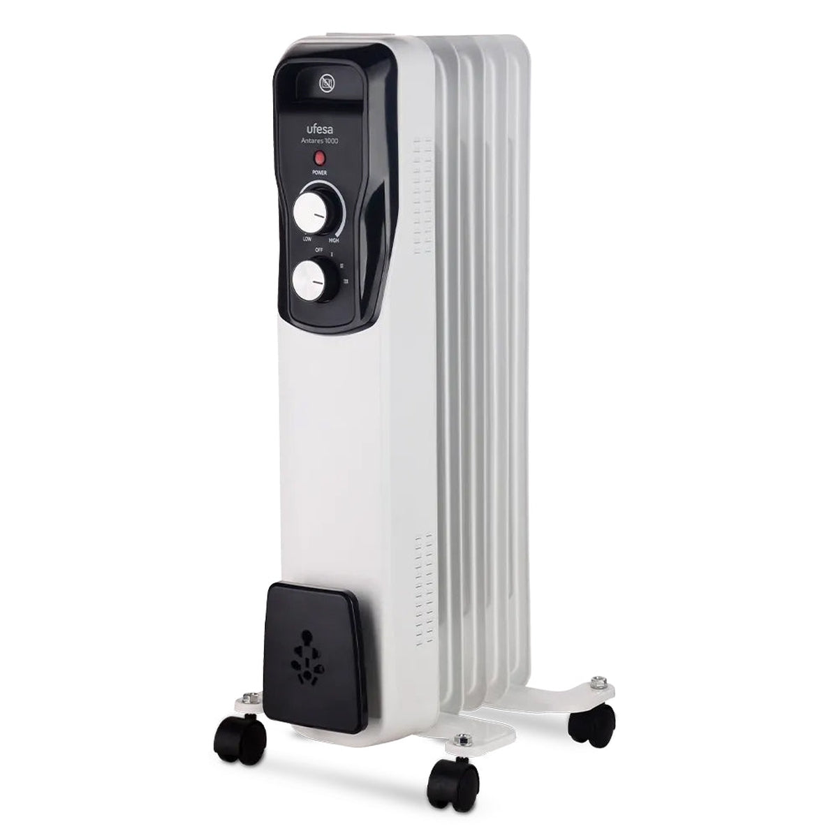 Ufesa - Radiador de aceite Antares 1000 con 5 elementos, 1000 W de potencia para calentamiento rápido y uniforme, termostato regulable hasta 85 °C y sistema de seguridad anti-vuelco, ideal para salón o dormitorio